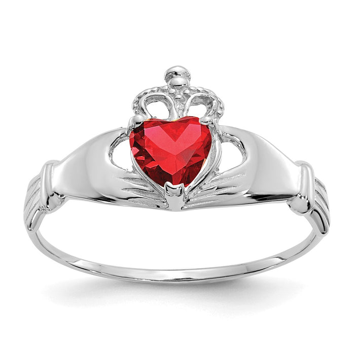 14k White Gold CZ January Birthstone Claddagh Heart Ring-D1780