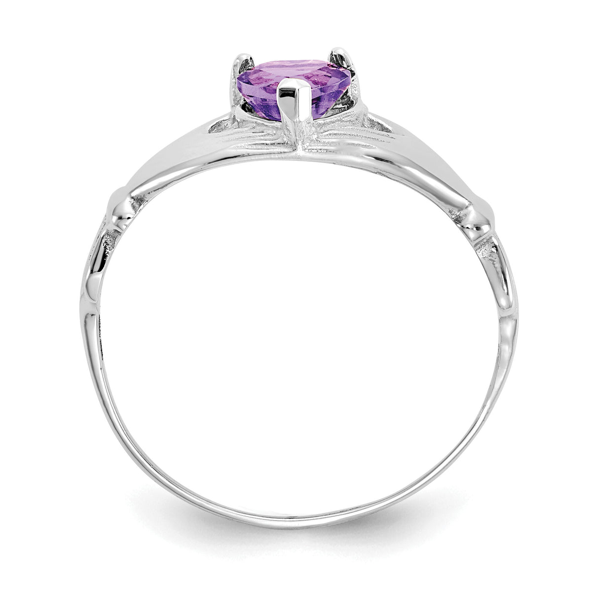 14k White Gold CZ February Birthstone Claddagh Heart Ring-D1781