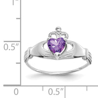 14k White Gold CZ February Birthstone Claddagh Heart Ring-D1781