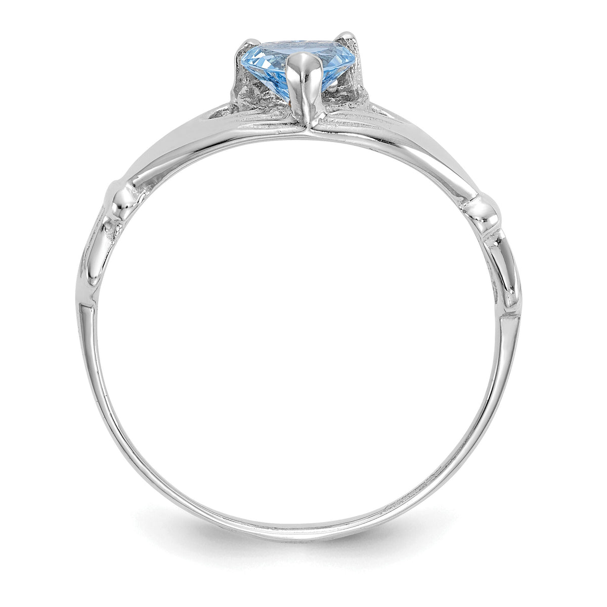 14k White Gold CZ March Birthstone Claddagh Heart Ring-D1782