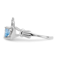 14k White Gold CZ March Birthstone Claddagh Heart Ring-D1782