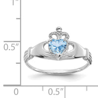 14k White Gold CZ March Birthstone Claddagh Heart Ring-D1782