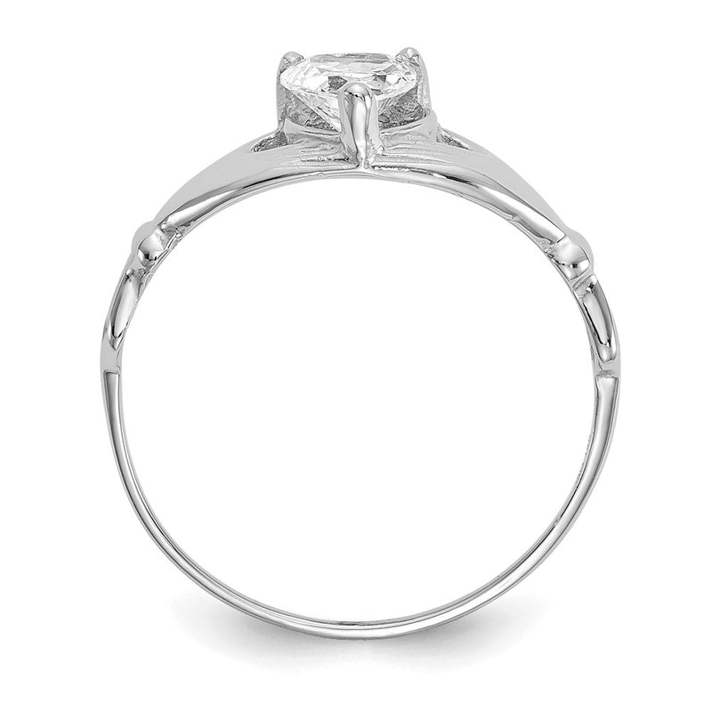 14k White Gold CZ April Birthstone Claddagh Heart Ring-D1783