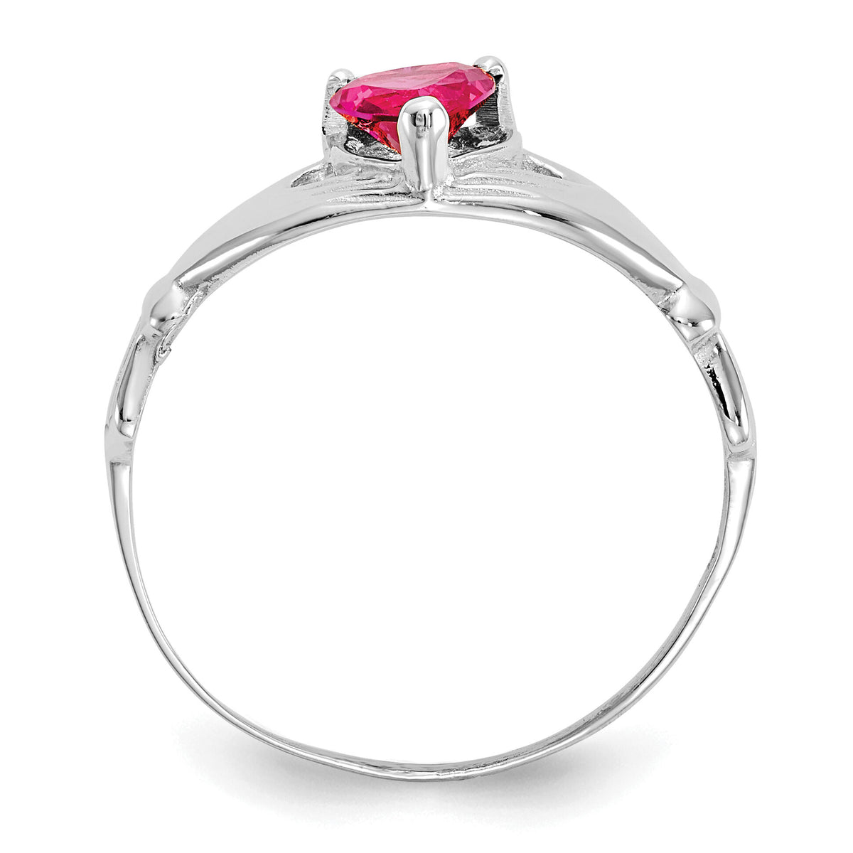 14k White Gold CZ July Birthstone Claddagh Heart Ring-D1786
