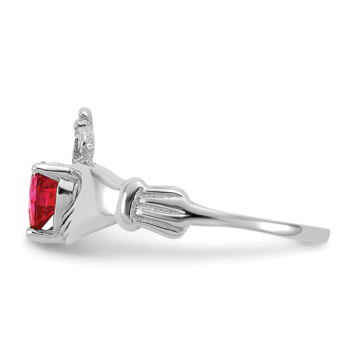 14k White Gold CZ July Birthstone Claddagh Heart Ring-D1786