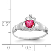 14k White Gold CZ July Birthstone Claddagh Heart Ring-D1786
