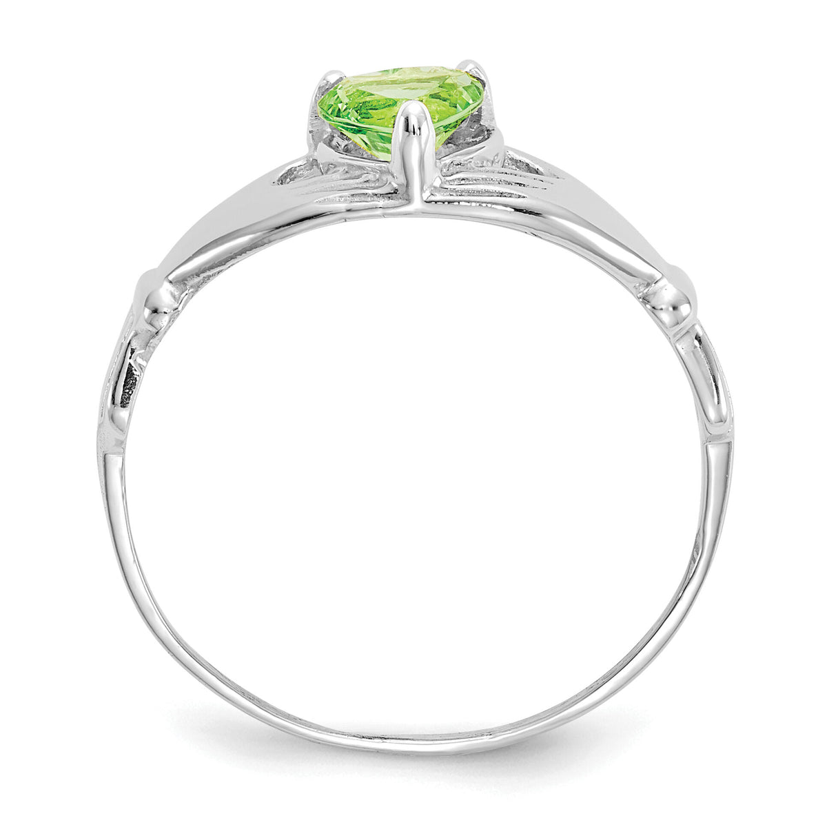 14k White Gold CZ August Birthstone Claddagh Heart Ring-D1787