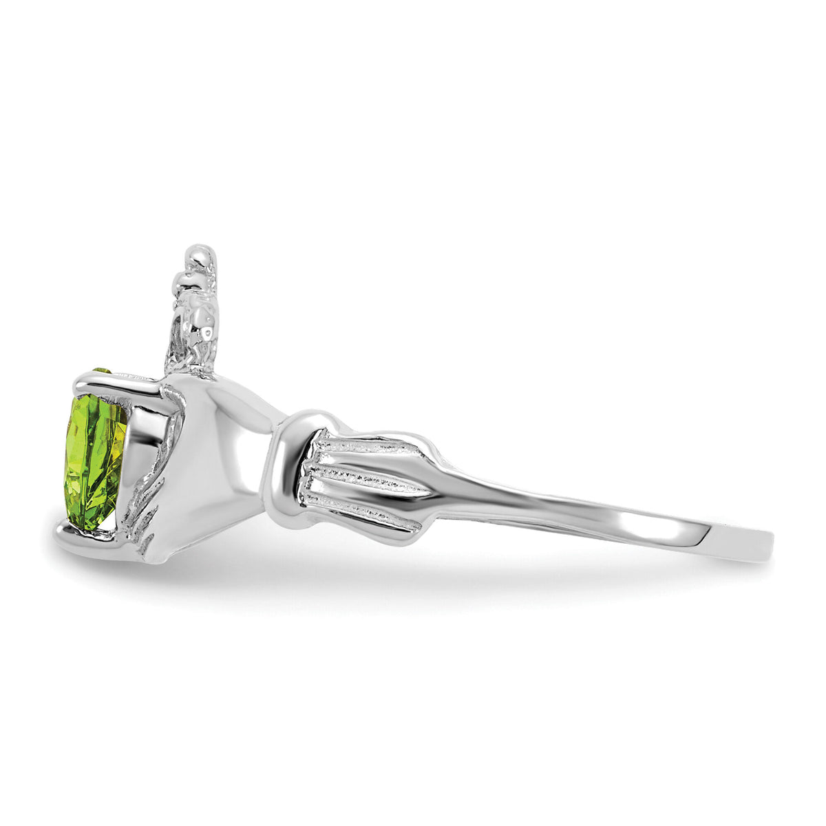 14k White Gold CZ August Birthstone Claddagh Heart Ring-D1787