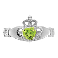 14k White Gold CZ August Birthstone Claddagh Heart Ring-D1787