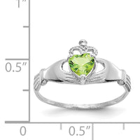 14k White Gold CZ August Birthstone Claddagh Heart Ring-D1787