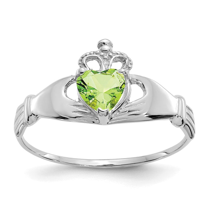 14k White Gold CZ August Birthstone Claddagh Heart Ring-D1787