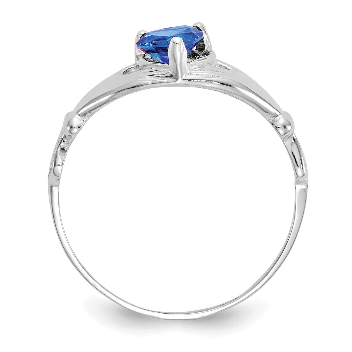 14k White Gold CZ September Birthstone Claddagh Heart Ring-D1788