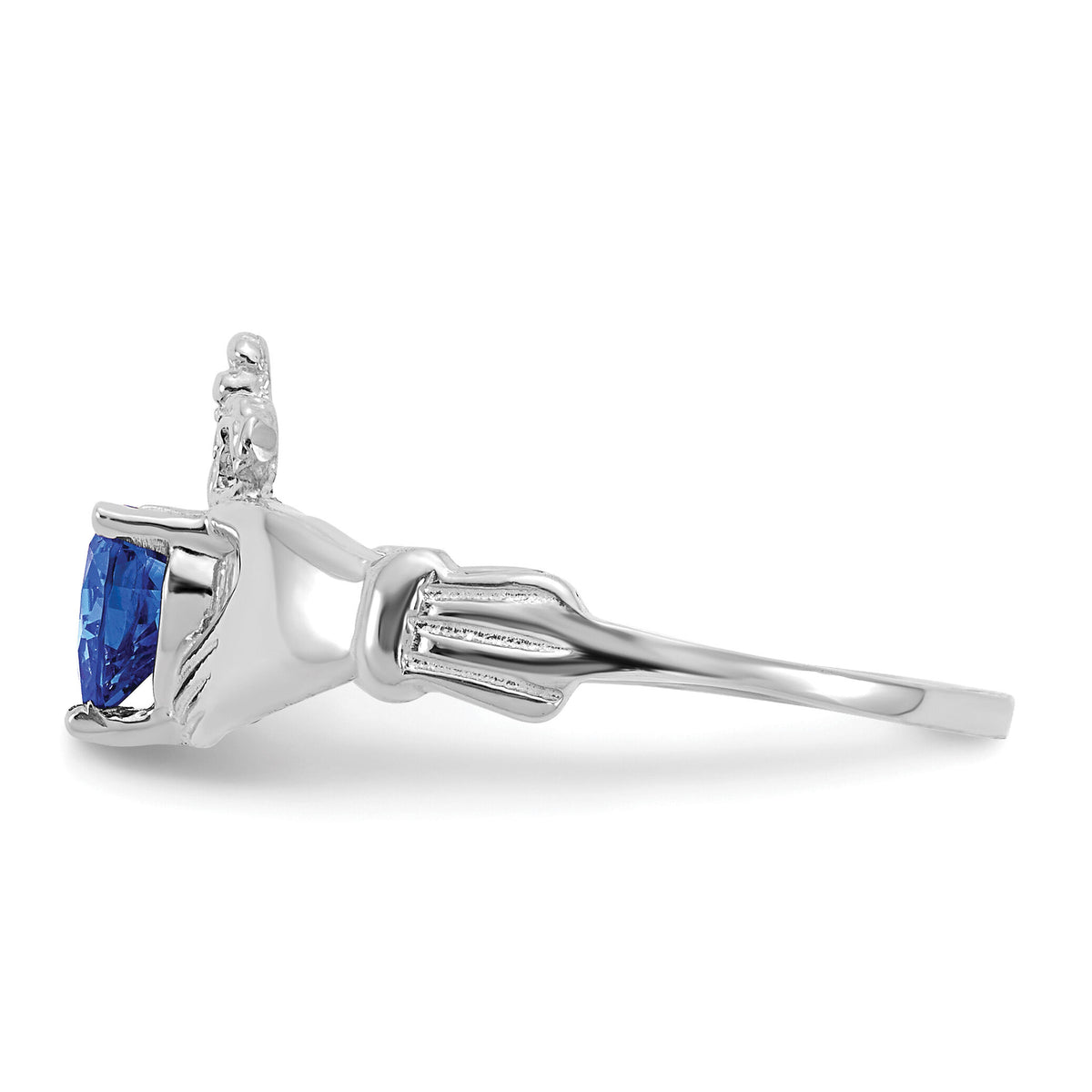 14k White Gold CZ September Birthstone Claddagh Heart Ring-D1788
