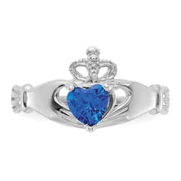 14k White Gold CZ September Birthstone Claddagh Heart Ring-D1788