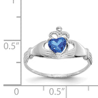 14k White Gold CZ September Birthstone Claddagh Heart Ring-D1788