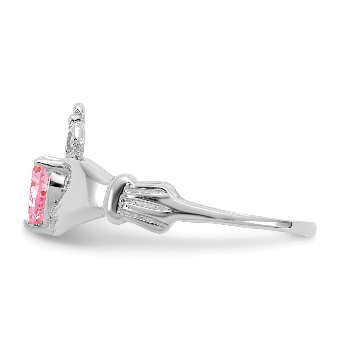 14k White Gold CZ October Birthstone Claddagh Heart Ring-D1789