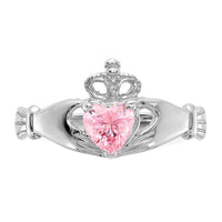 14k White Gold CZ October Birthstone Claddagh Heart Ring-D1789