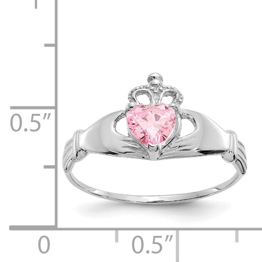 14k White Gold CZ October Birthstone Claddagh Heart Ring-D1789