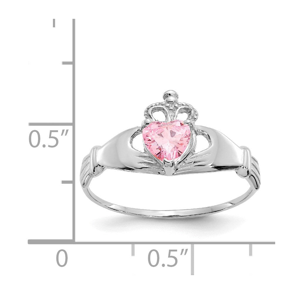 14k White Gold CZ October Birthstone Claddagh Heart Ring-D1789