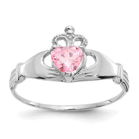 14k White Gold CZ October Birthstone Claddagh Heart Ring-D1789