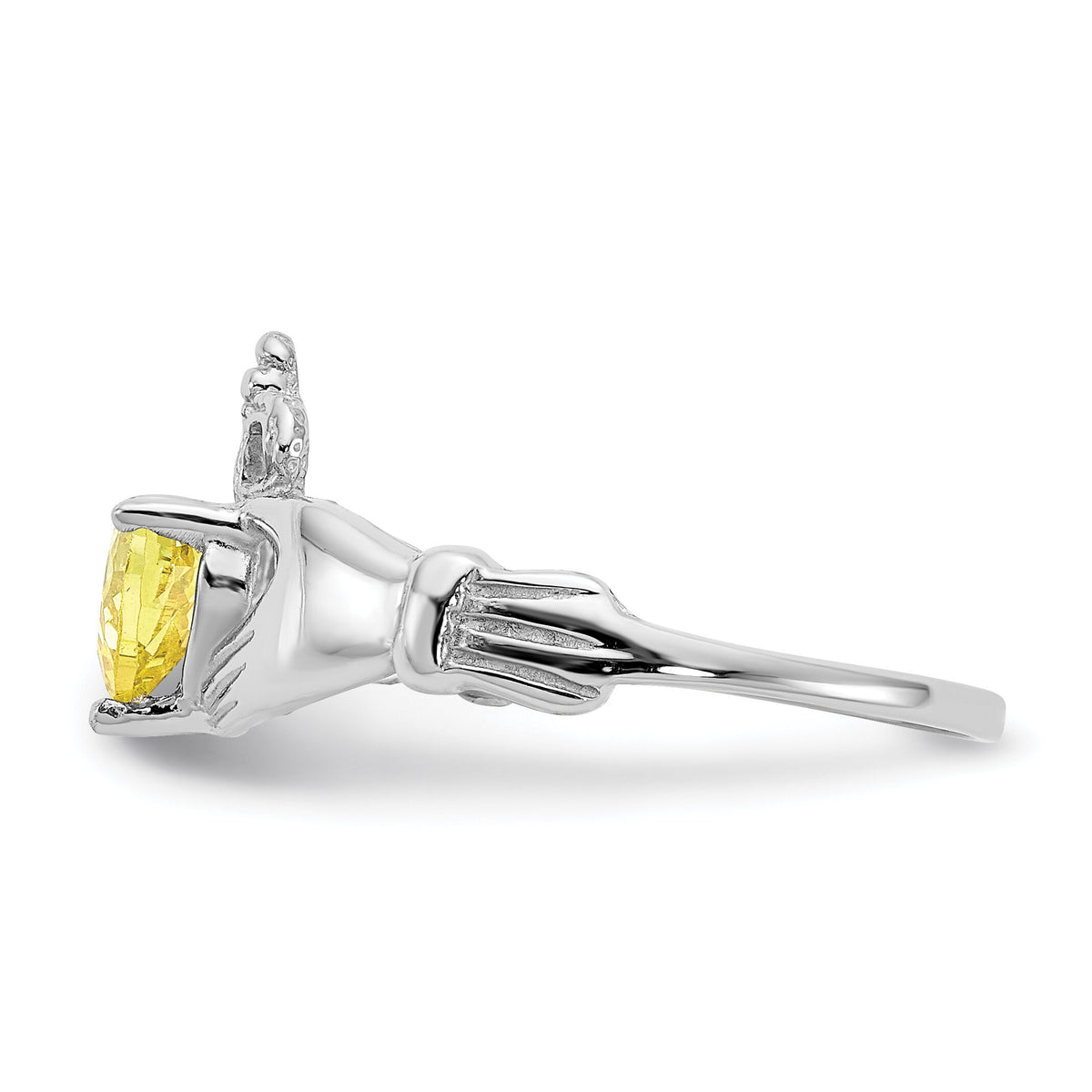 14k White Gold CZ November Birthstone Claddagh Heart Ring-D1790