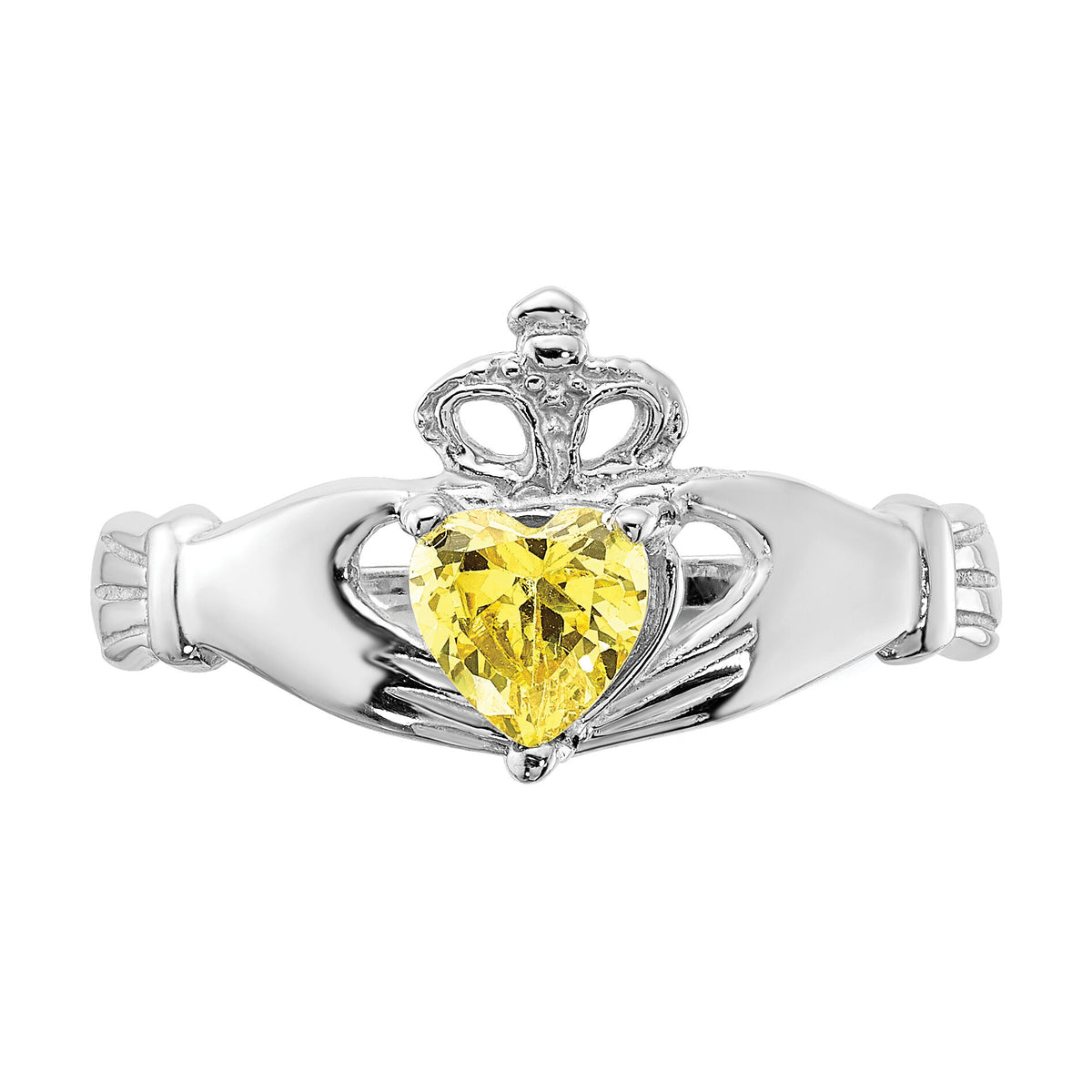 14k White Gold CZ November Birthstone Claddagh Heart Ring-D1790