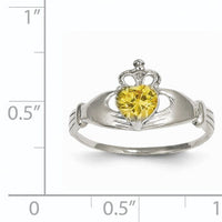 14k White Gold CZ November Birthstone Claddagh Heart Ring-D1790