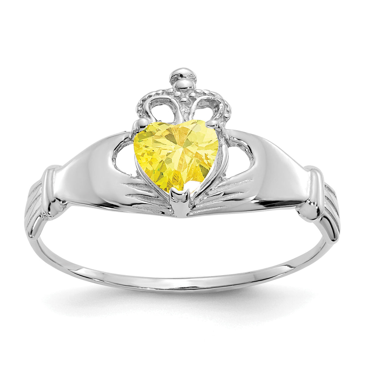 14k White Gold CZ November Birthstone Claddagh Heart Ring-D1790