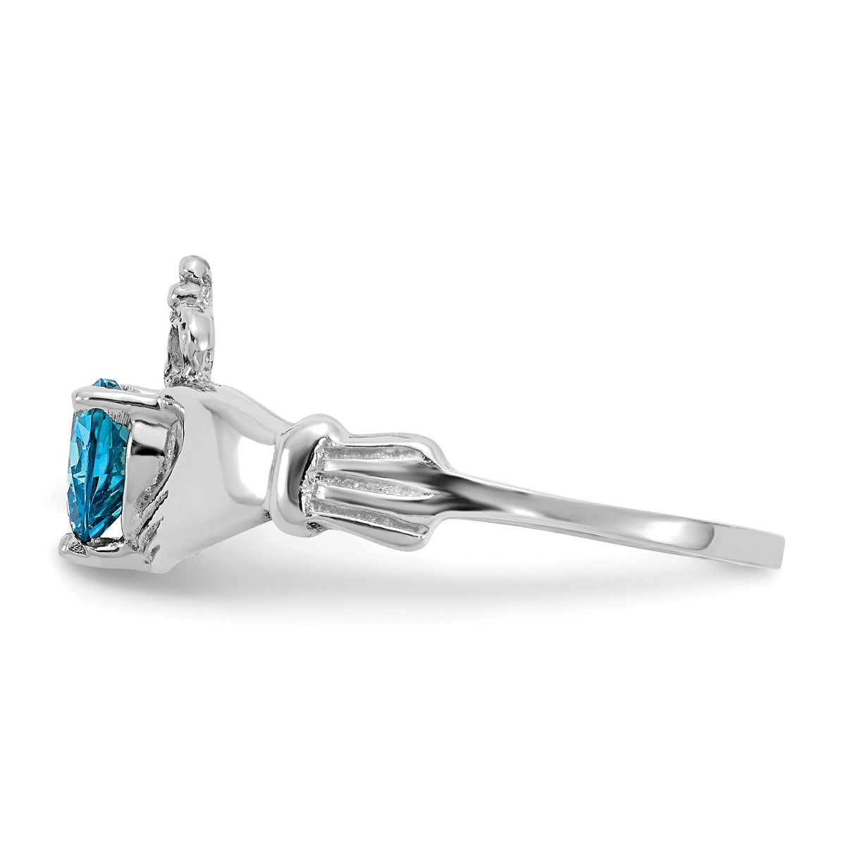 14k White Gold CZ December Birthstone Claddagh Heart Ring-D1791