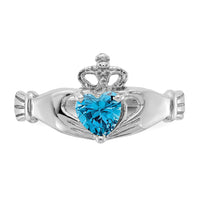 14k White Gold CZ December Birthstone Claddagh Heart Ring-D1791