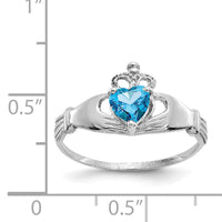 14k White Gold CZ December Birthstone Claddagh Heart Ring-D1791
