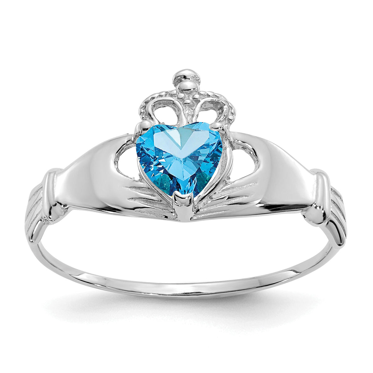 14k White Gold CZ December Birthstone Claddagh Heart Ring-D1791