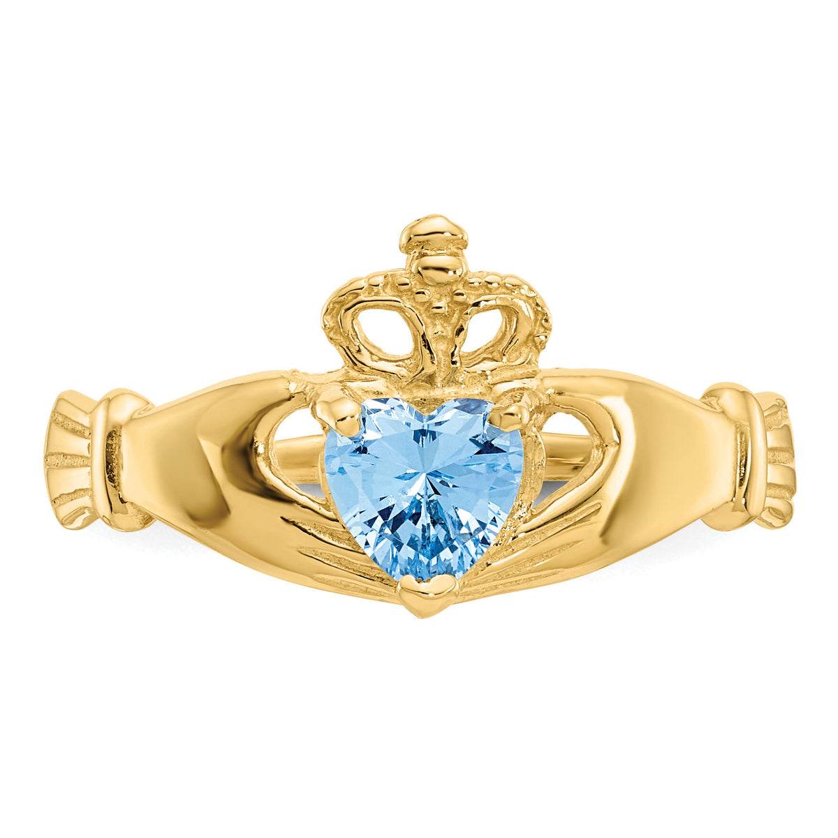 14k CZ March Birthstone Claddagh Heart Ring-D1794