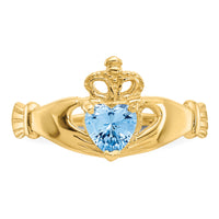 14k CZ March Birthstone Claddagh Heart Ring-D1794