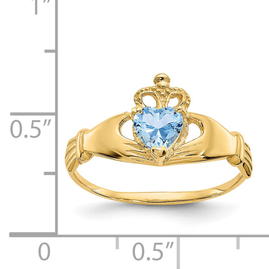 14k CZ March Birthstone Claddagh Heart Ring-D1794