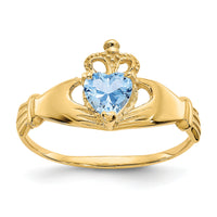 14k CZ March Birthstone Claddagh Heart Ring-D1794