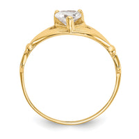 14k CZ April Birthstone Claddagh Heart Ring-D1795