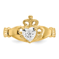 14k CZ April Birthstone Claddagh Heart Ring-D1795