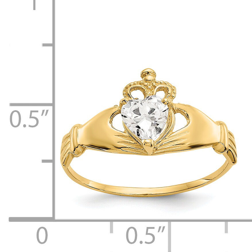 14k CZ April Birthstone Claddagh Heart Ring-D1795