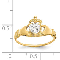 14k CZ April Birthstone Claddagh Heart Ring-D1795