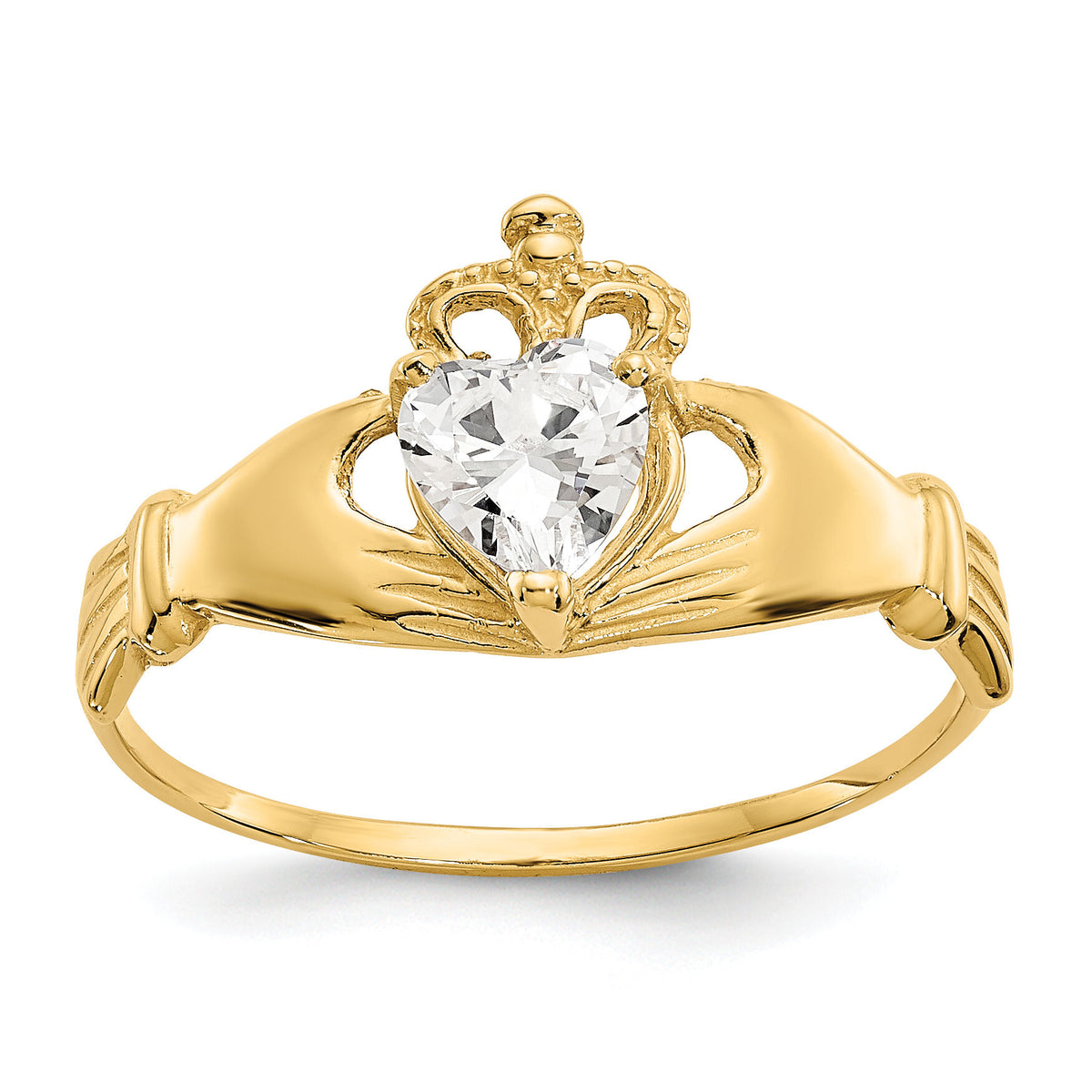 14k CZ April Birthstone Claddagh Heart Ring-D1795