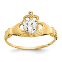 14k CZ April Birthstone Claddagh Heart Ring-D1795
