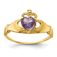 14k CZ June Birthstone Claddagh Heart Ring-D1797