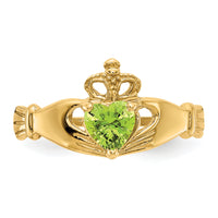 14k CZ August Birthstone Claddagh Heart Ring-D1799