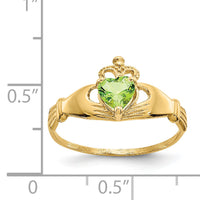 14k CZ August Birthstone Claddagh Heart Ring-D1799