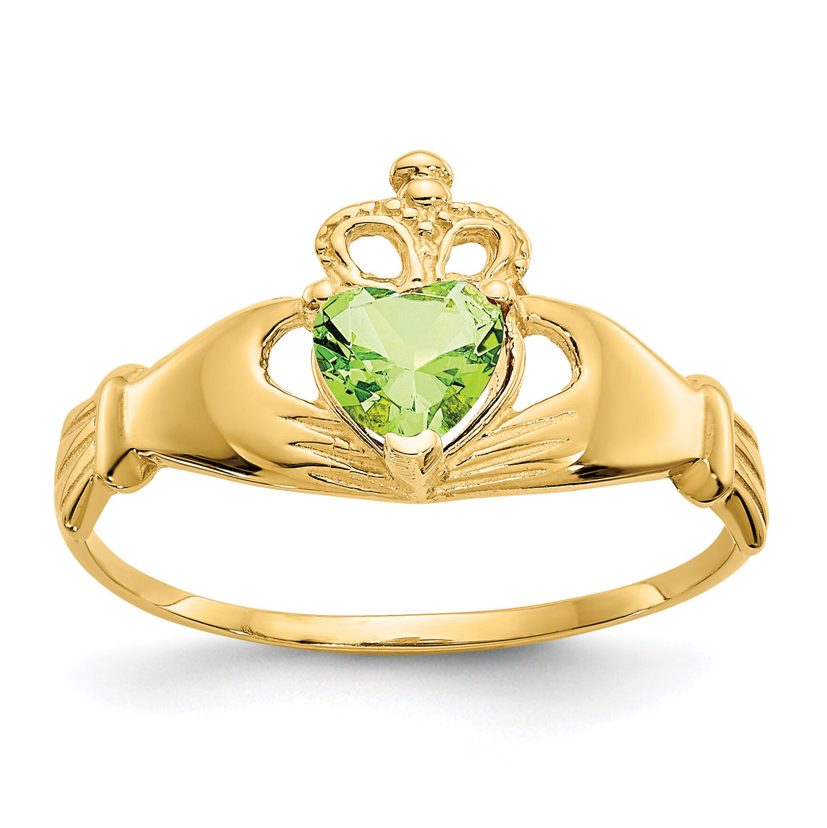 14k CZ August Birthstone Claddagh Heart Ring-D1799