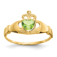 14k CZ August Birthstone Claddagh Heart Ring-D1799
