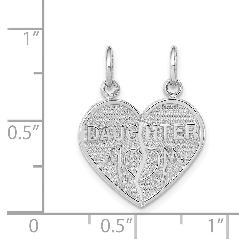 14k White Gold DAUGHTER-MOM Break-apart Heart Charm-D1829