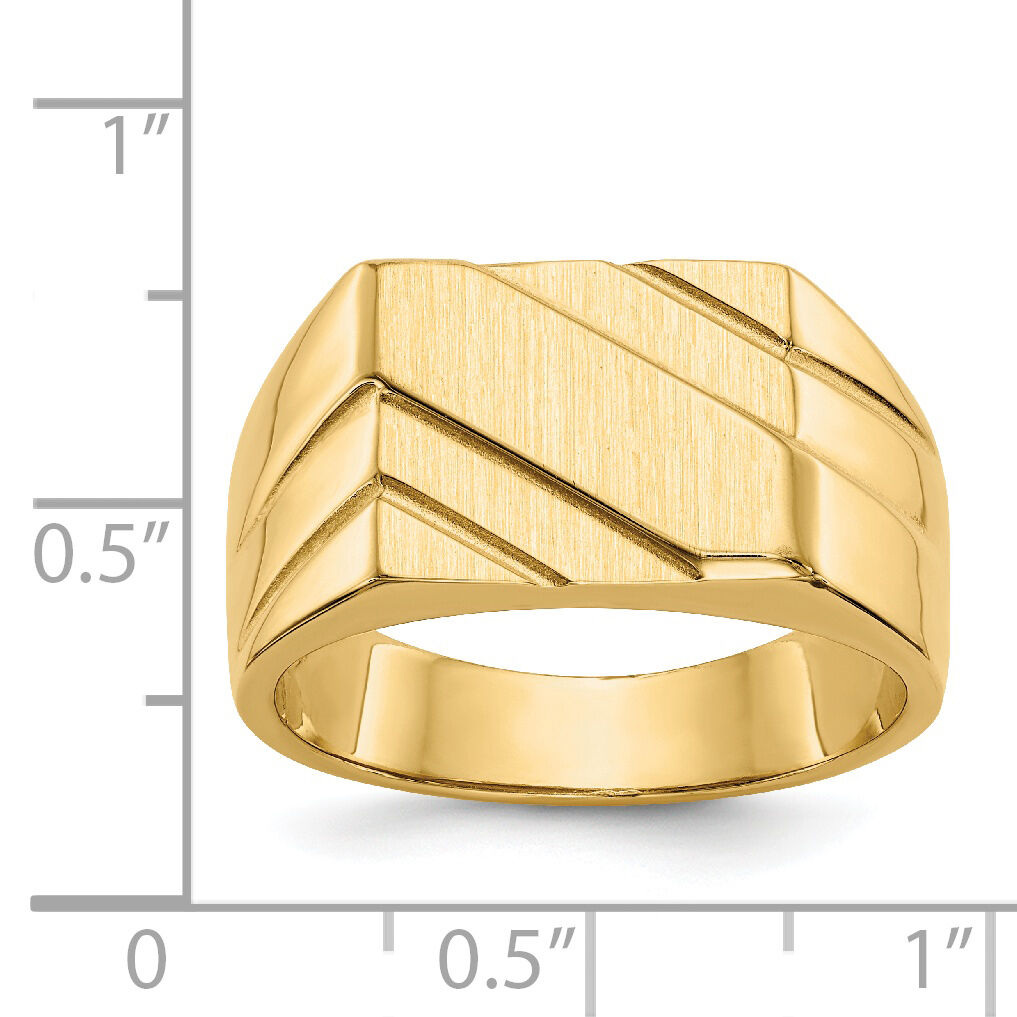 14k 13.0x11.0mm Open Back Diagonal Mens Signet Ring-D1836