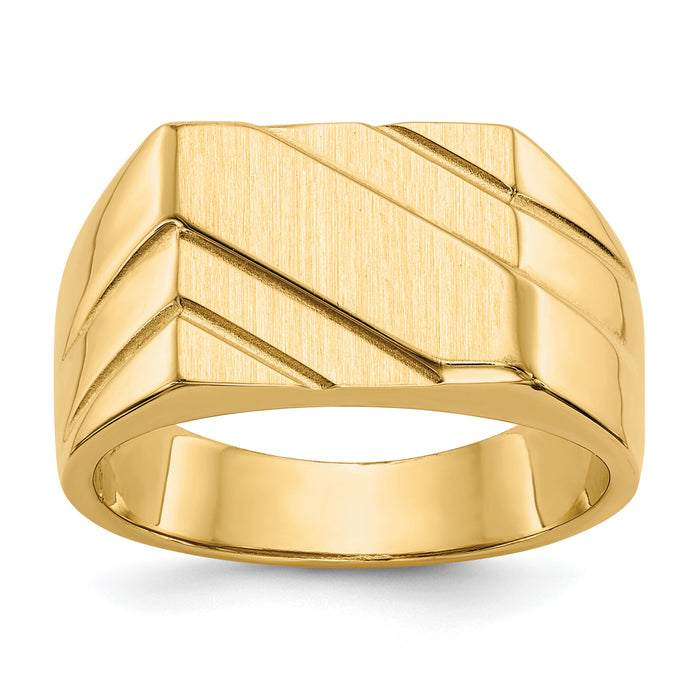 14k 13.0x11.0mm Open Back Diagonal Mens Signet Ring-D1836